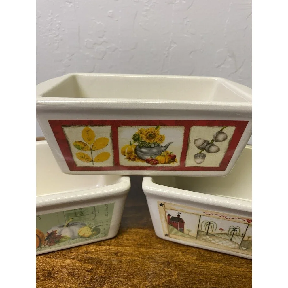 Nantucket Ceramic Mini Loaf Pans Fall Autumn Harvest Set of 3